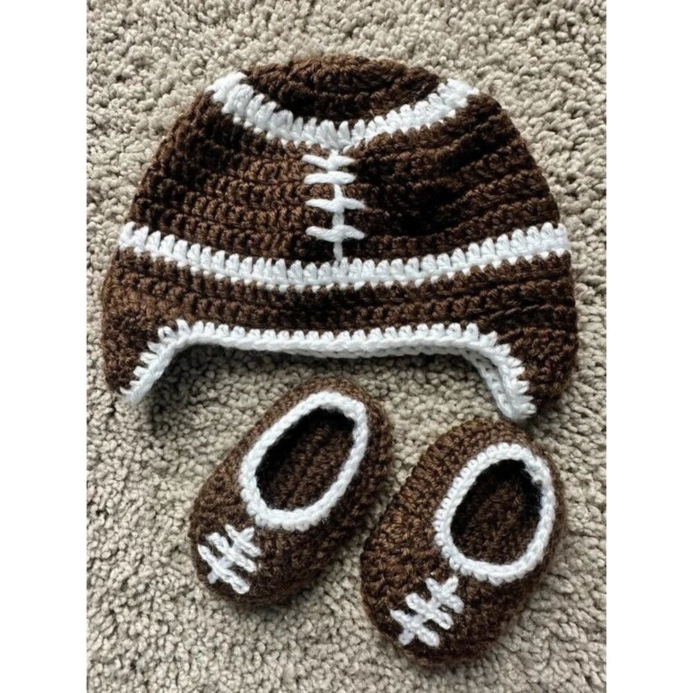 Newborn football hat and booties